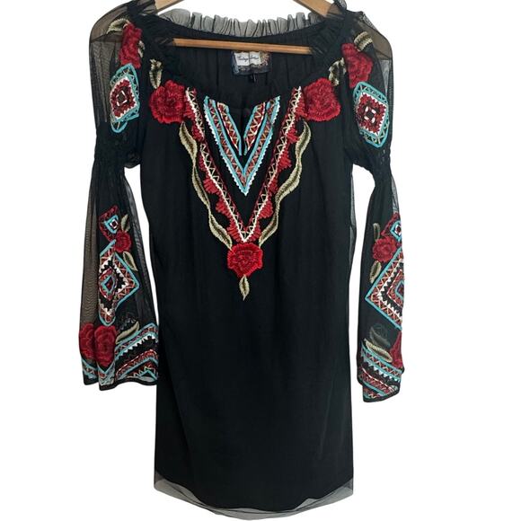 Vintage Collection Blouse Womens Small Embroidered Boho Tunic Top Festival Black - Picture 1 of 16